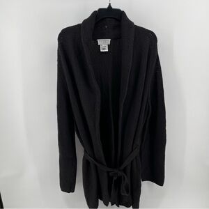 Talbots black open-front belted cardigan sweater wool silk cashmere large